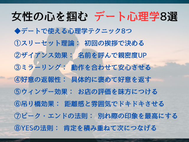 女性の心を掴む デート心理学8選